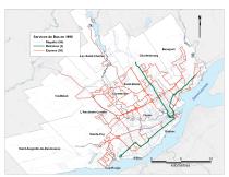 Le réseau de transport en commun dans la CUQ en 1996