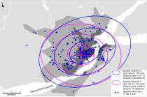 Analyse centrographique des lieux de destination (magasinage, loisirs et autres) rejoint en automobile par les personnes âgées selon leur lieu de résidence