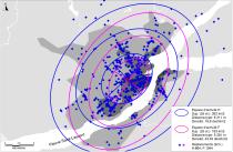 Analyse centrographique des lieux de destination (magasinage, loisirs et autres) rejoint en automobile par les personnes âgées selon leur lieu de résidence