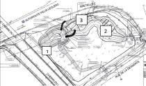 Plan détaillé du site pilote 1. Bassin; 2. MECA;  3. LFR